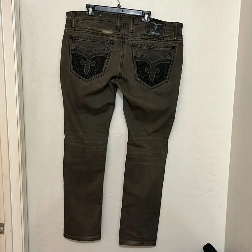 Rock Revival Armory Green Distressed Casual Contemporary Jeans